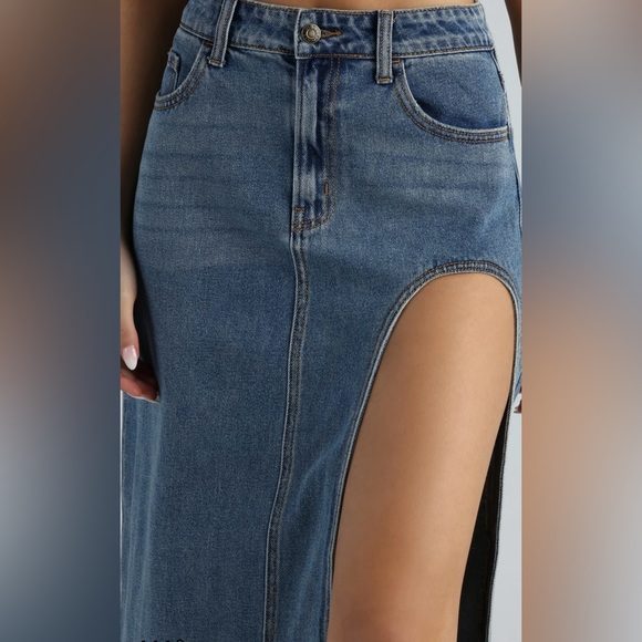 Open thigh denim maxi skirt - Picture 2 of 6